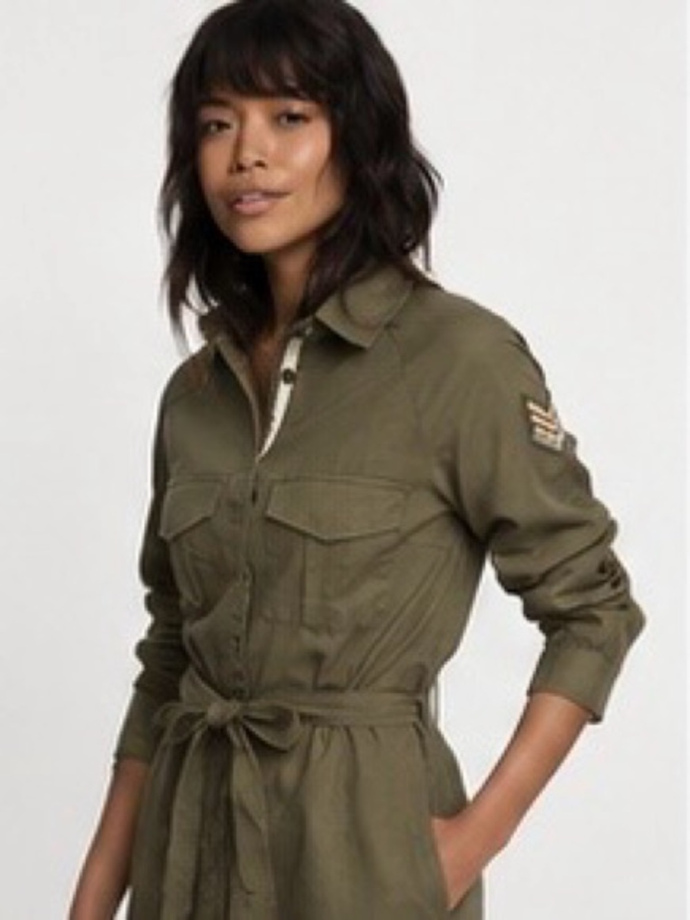 Roxy Making Waves Olive Green Utility Shirt Dress Belted Size 8 - Picture 4 of 7
